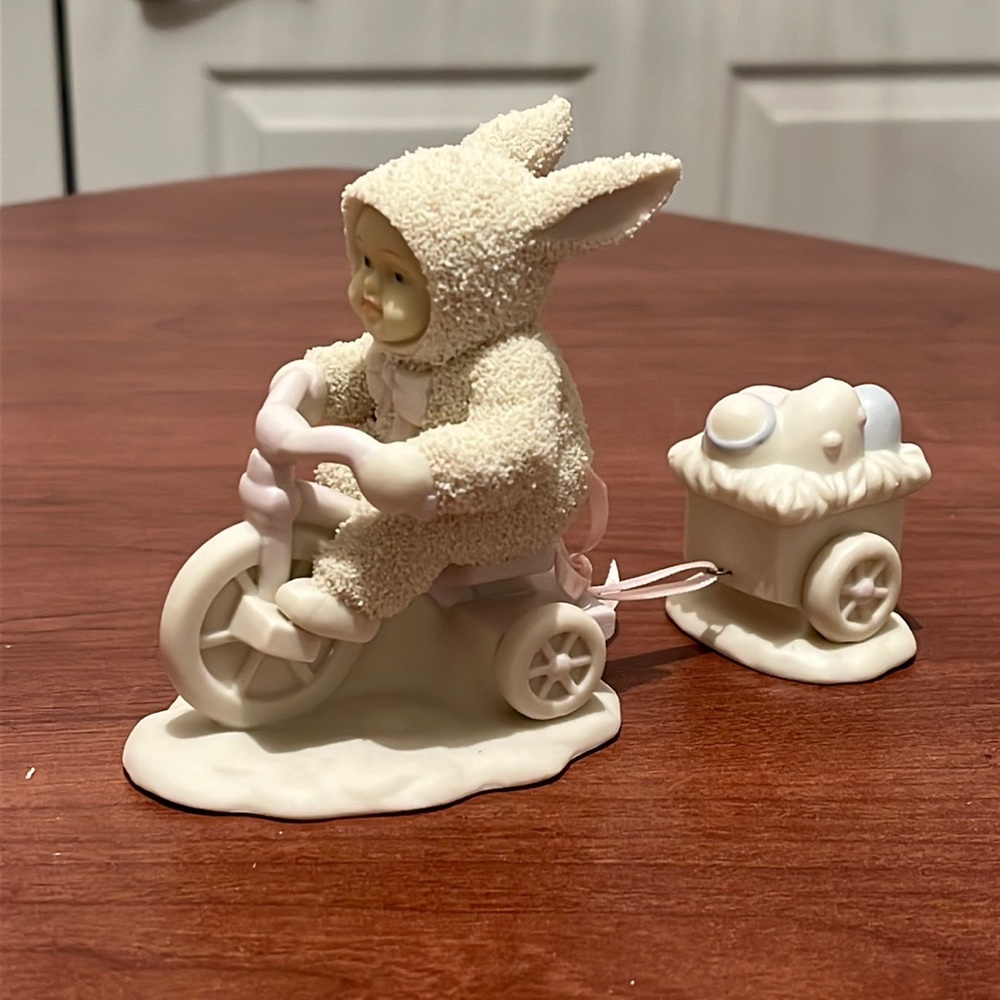 Vintage Snowbunnies, bisque porcelain figurines, “Bunny Express”